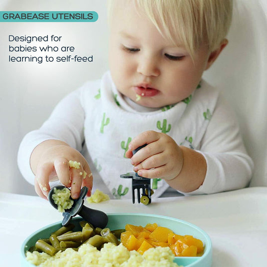 Grabease Baby Spoons & Toddler Utensils - BPA-Free & Phthalate-Free - Green