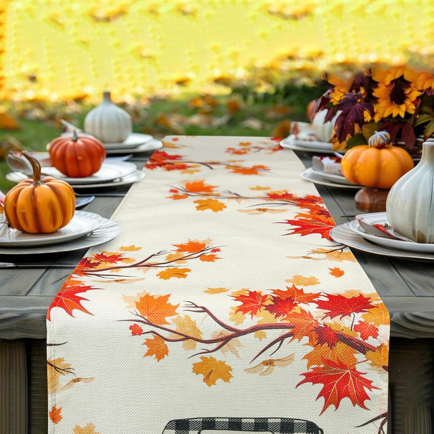 Soyezletop Thanksgiving Decor Set 5pcs Pillows 18x18in & Table Runner