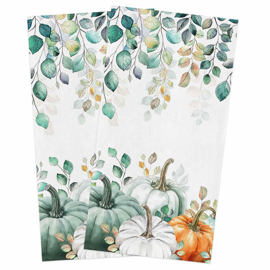 Thanksgiving Green Pumpkin Kitchen Towels Set of 2 18x28 Fall Decor Absorbent