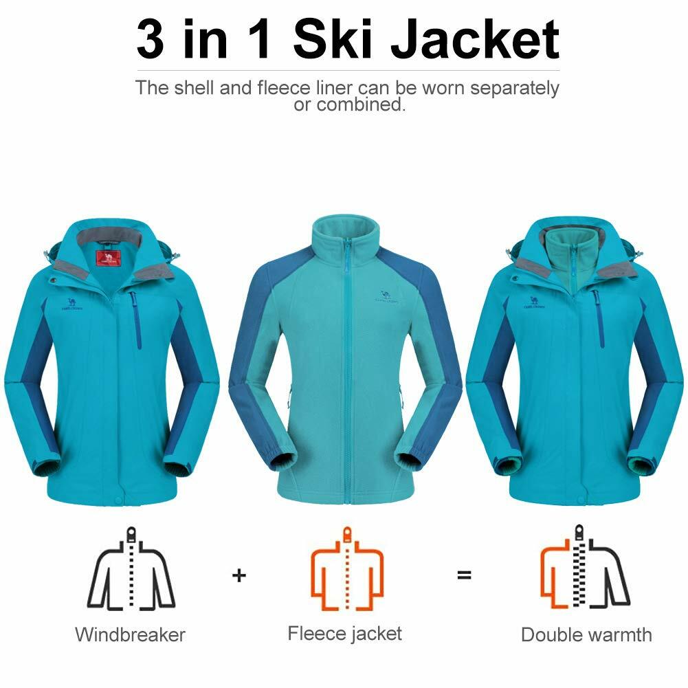 CAMEL CROWN Women's Ski Jacket 3-in-1 Waterproof Windproof Fleece Size M