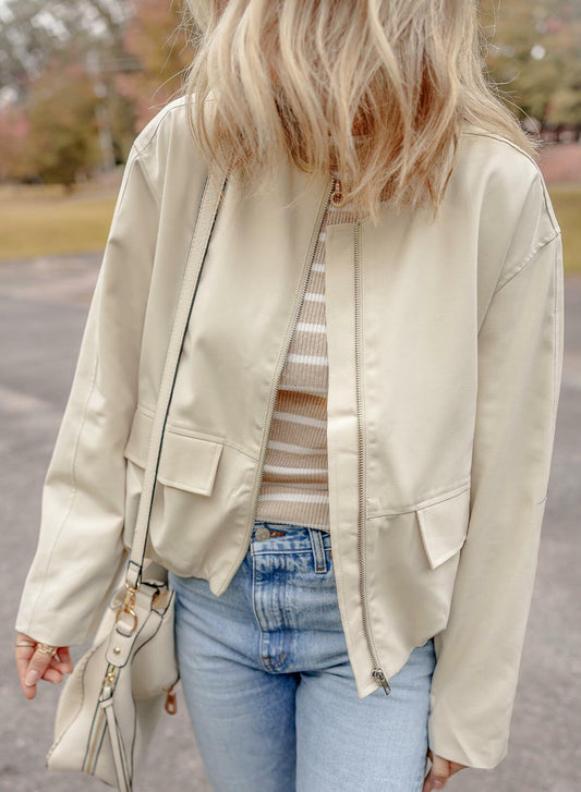 EVALESS X-Large Apricot Crop Windbreaker Jacket Fall 2024 Bomber Jacket