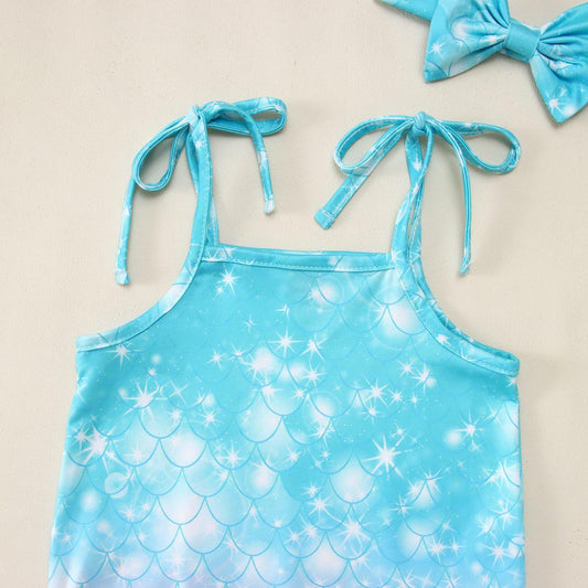 MODNTOGA Toddler Sleeveless Jumpsuit BluePurple Mermaid 18-24M Romper Set