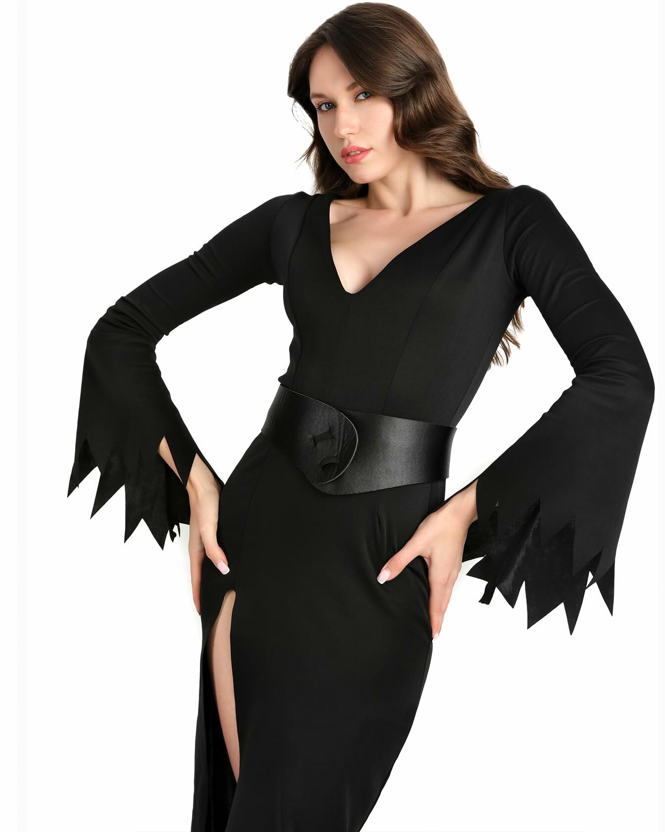 Wizland Elvira Halloween Costume Black Slit Flared Sleeve Dress Women Size S