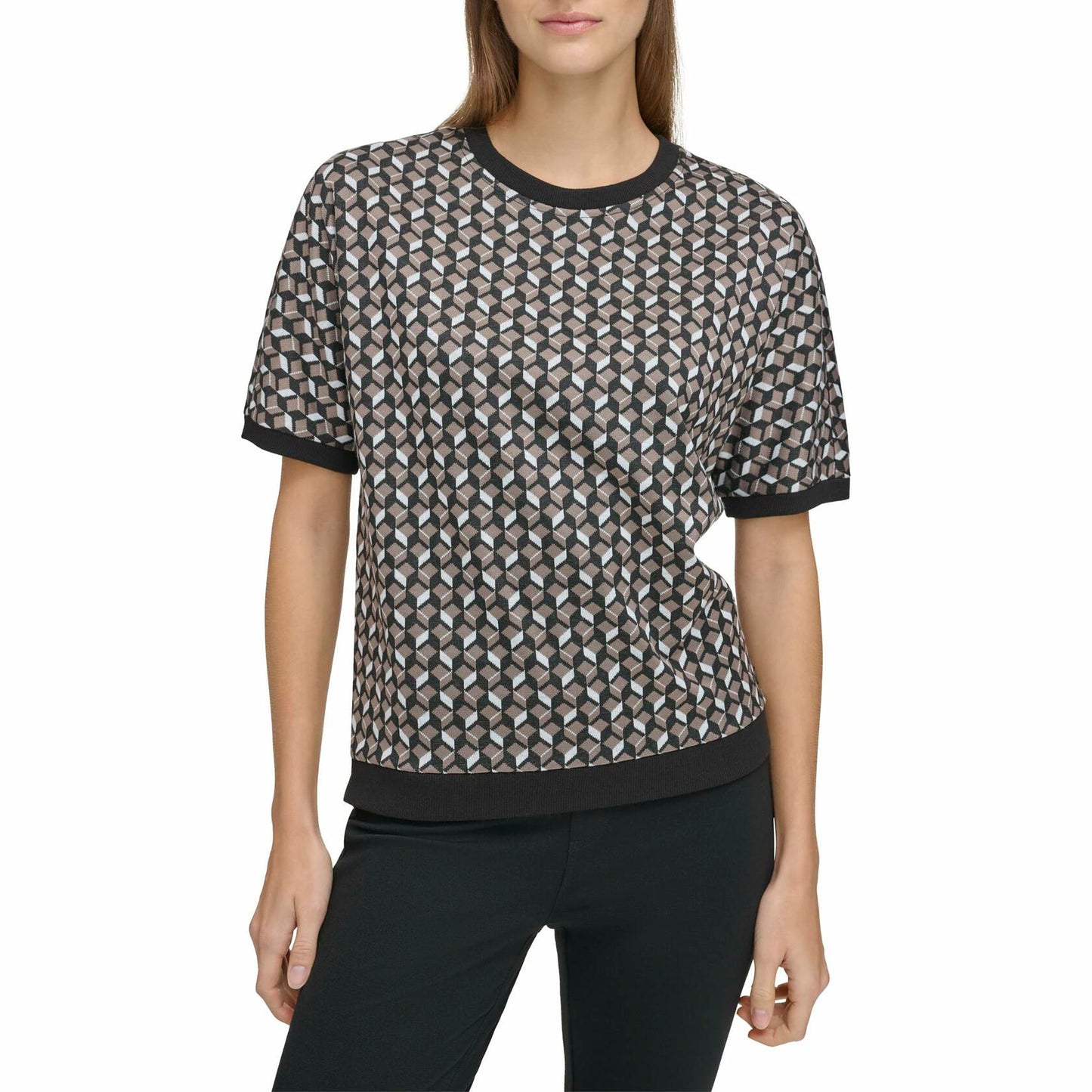 Andrew Marc Sport Women's Short Sleeve Sweatshirt Taupe Combo Medium