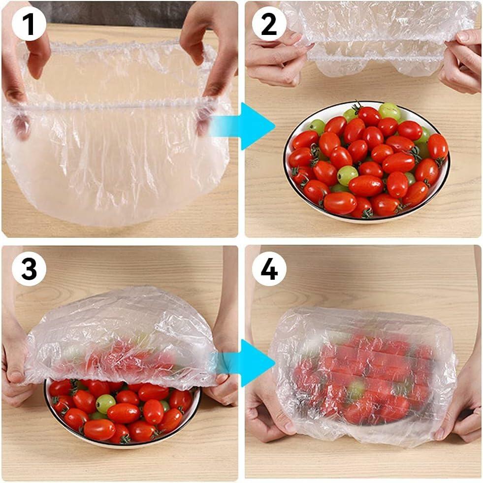 200Pcs Elastic Fresh Keeping Bags Stretch Plastic Bowl Covers Food Storage