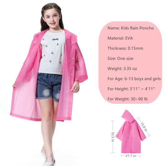 Notherss Boys Rain Poncho 2 Pack Pink Reusable EVA Hood Coat Waterproof