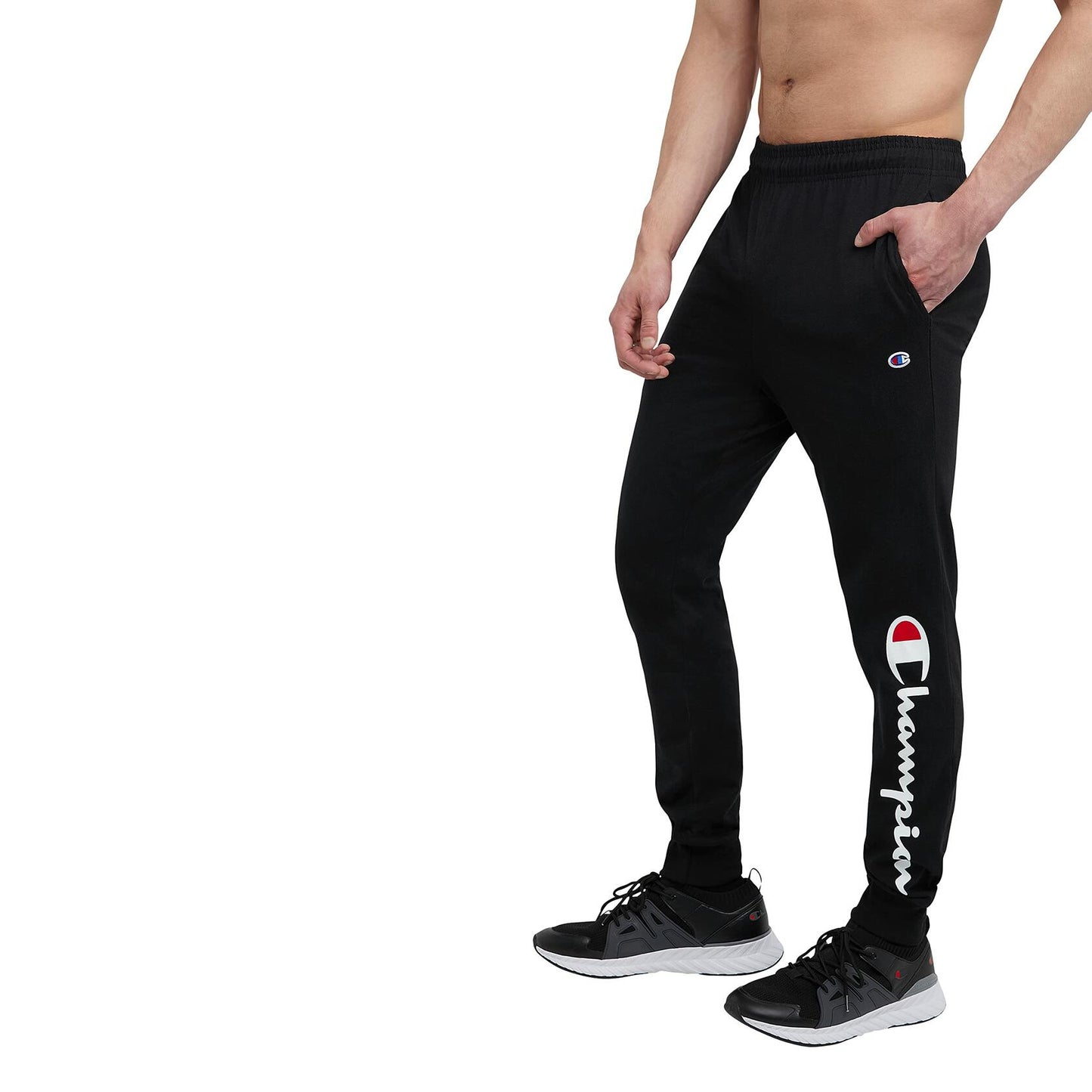 Champion Men's Lounge Joggers Black Lightweight Classic Script Logo - Size M