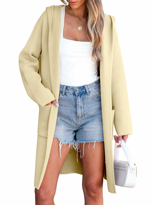 ANRABESS Women Cardigan Open Front Knit Hoodie Sweater Coatigan XS Beige