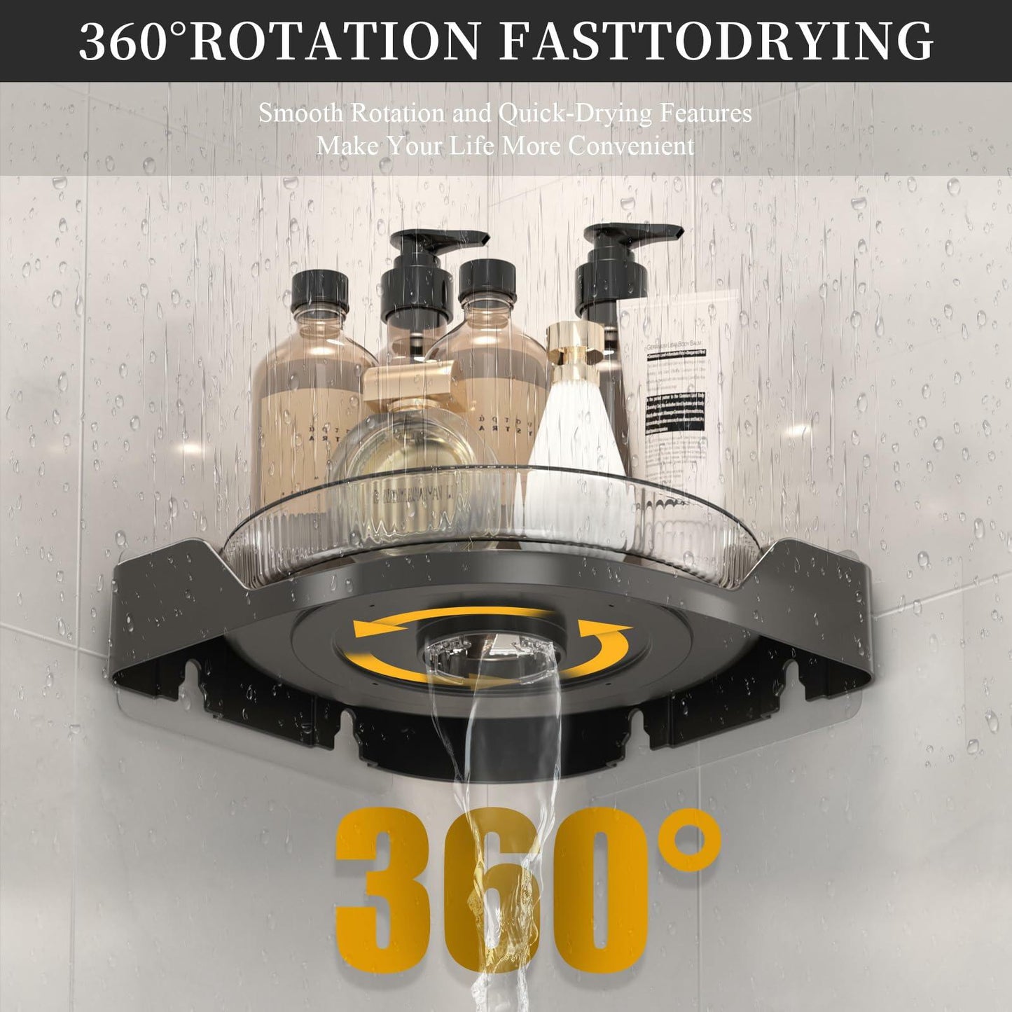 JNFUZ Corner Shower Caddy 360° Rotating Adhesive Organizer No Drilling