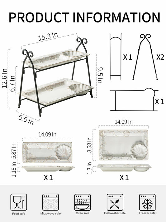 Shell Rectangle Chip and Dip Serving Set Black Tiered Tray Dessert Display
