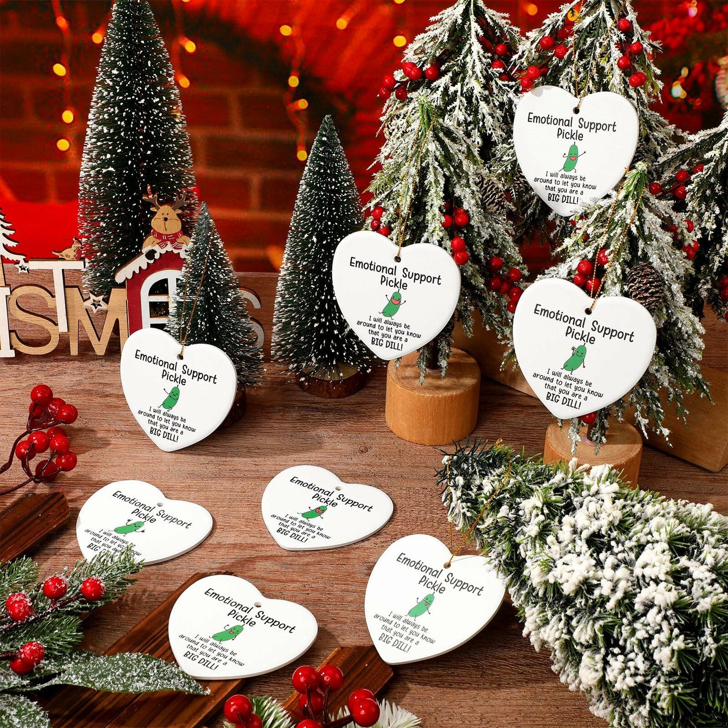 Tioncy Emotional Support Pickle Ceramic Ornaments Double Sided Heart 24 Pack