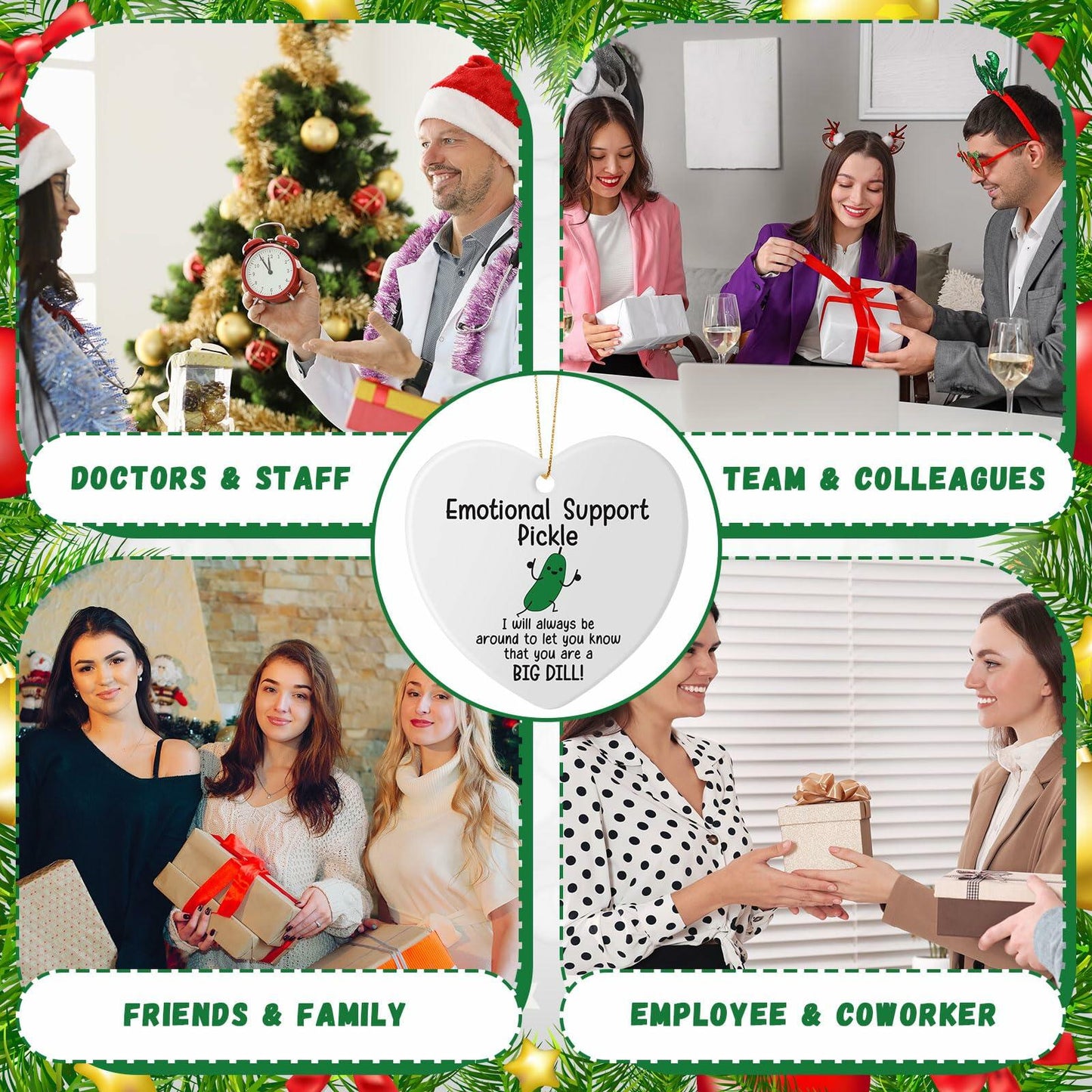 Tioncy Emotional Support Pickle Ceramic Ornaments Double Sided Heart 24 Pack