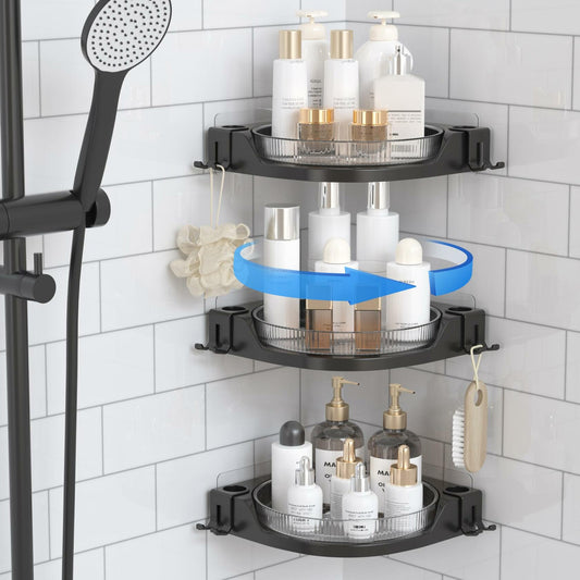 JNFUZ Corner Shower Caddy 360° Rotating Adhesive Organizer No Drilling