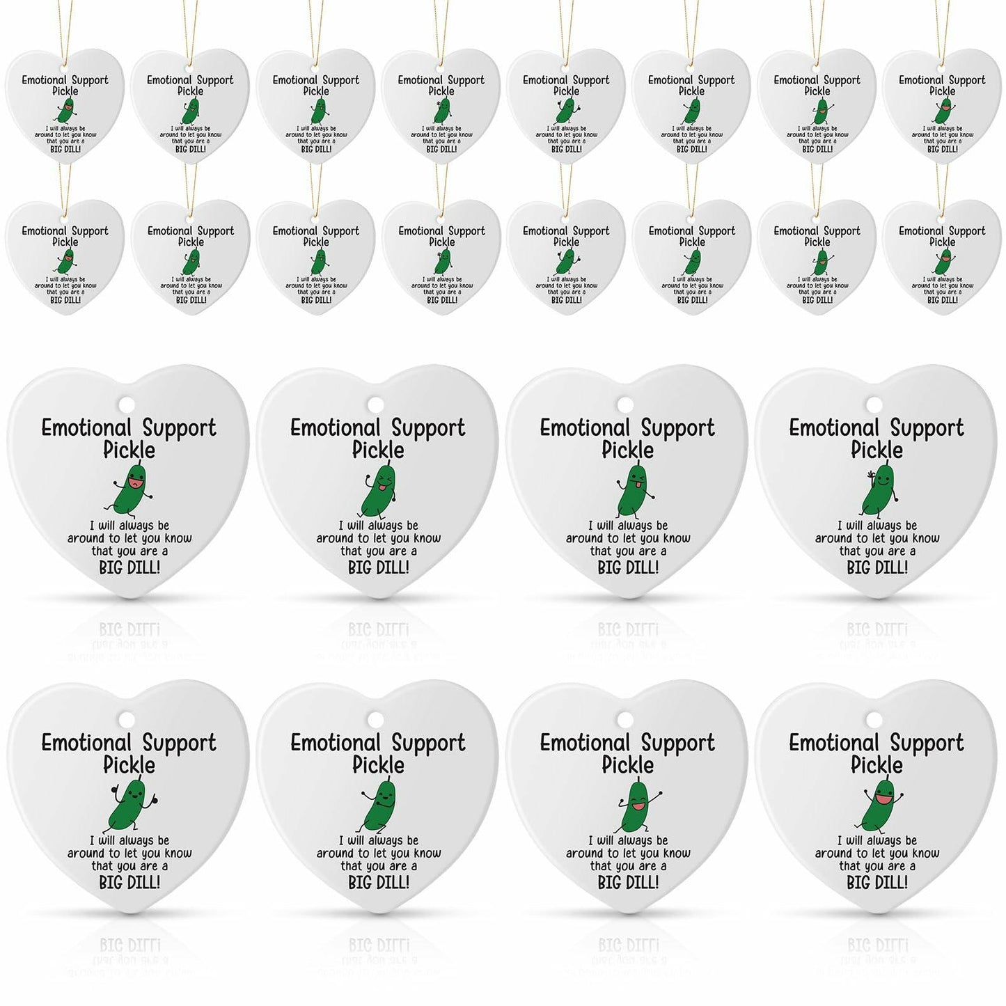 Tioncy Emotional Support Pickle Ceramic Ornaments Double Sided Heart 24 Pack