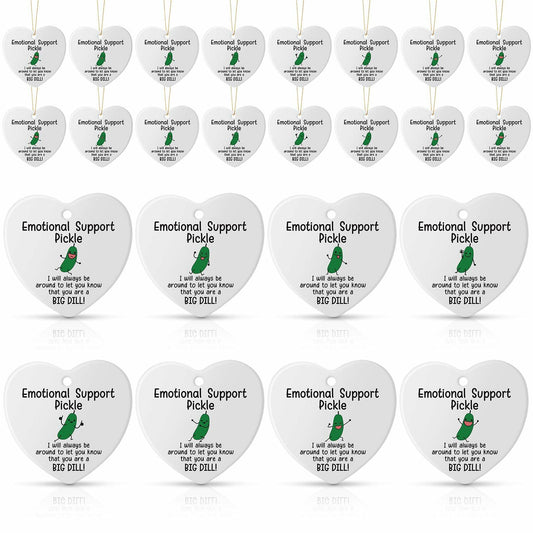 Tioncy Emotional Support Pickle Ceramic Ornaments Double Sided Heart 24 Pack