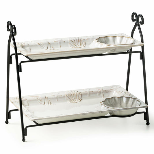 Shell Rectangle Chip and Dip Serving Set Black Tiered Tray Dessert Display