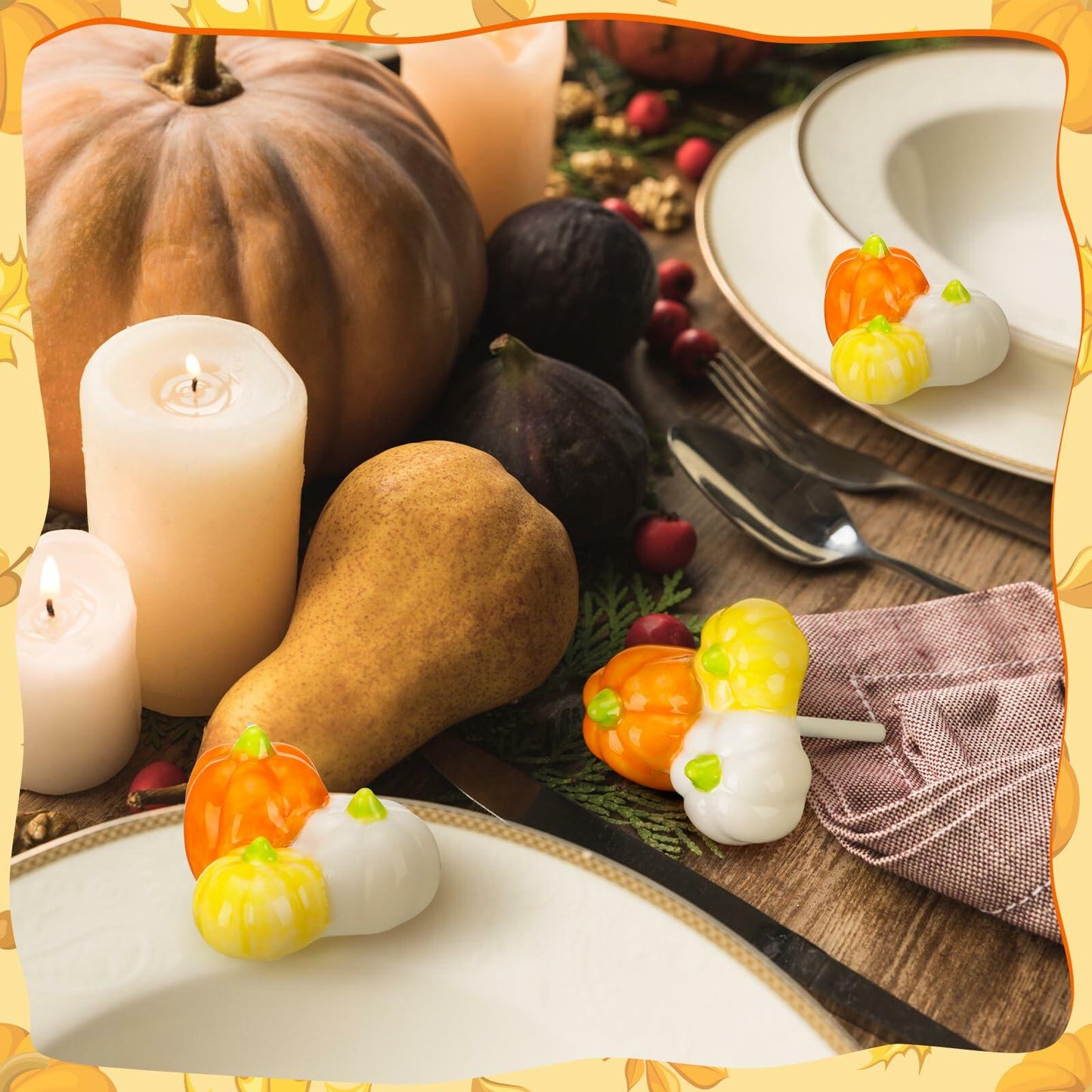 Dandat 6 Pcs Mini Turkey Plates Hand Painted Ceramics Pumpkin Decor