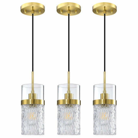 RAINLIGHTING 3 Pack Kitchen Island Pendant Light Clear Glass Brushed Bronze