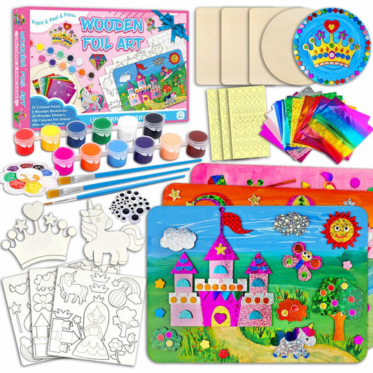 Wooden Foil Art Crafts DIY Unicorn & Princess Painting Kit for Kids Ages 5-12