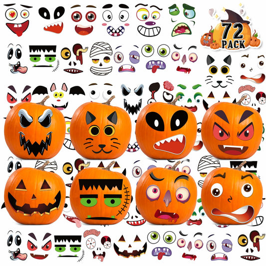 LINAYE Halloween Pumpkin Face Stickers Small Mini 72 PCS Decorating Kit