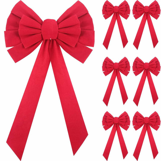 WILLBOND 6pcs Large Red Velvet Christmas Bows 9.8x17.7in Indoor Holiday Decor