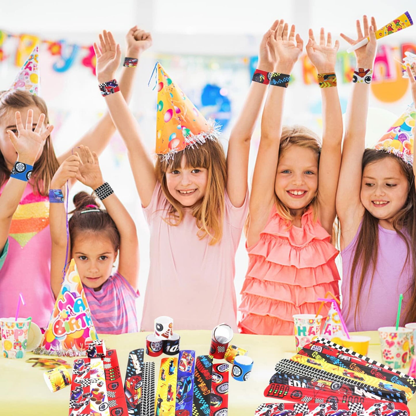 Acehome 48 PCS Kids Slap Bands Wristbands Bulk Vinyl Rolls Car