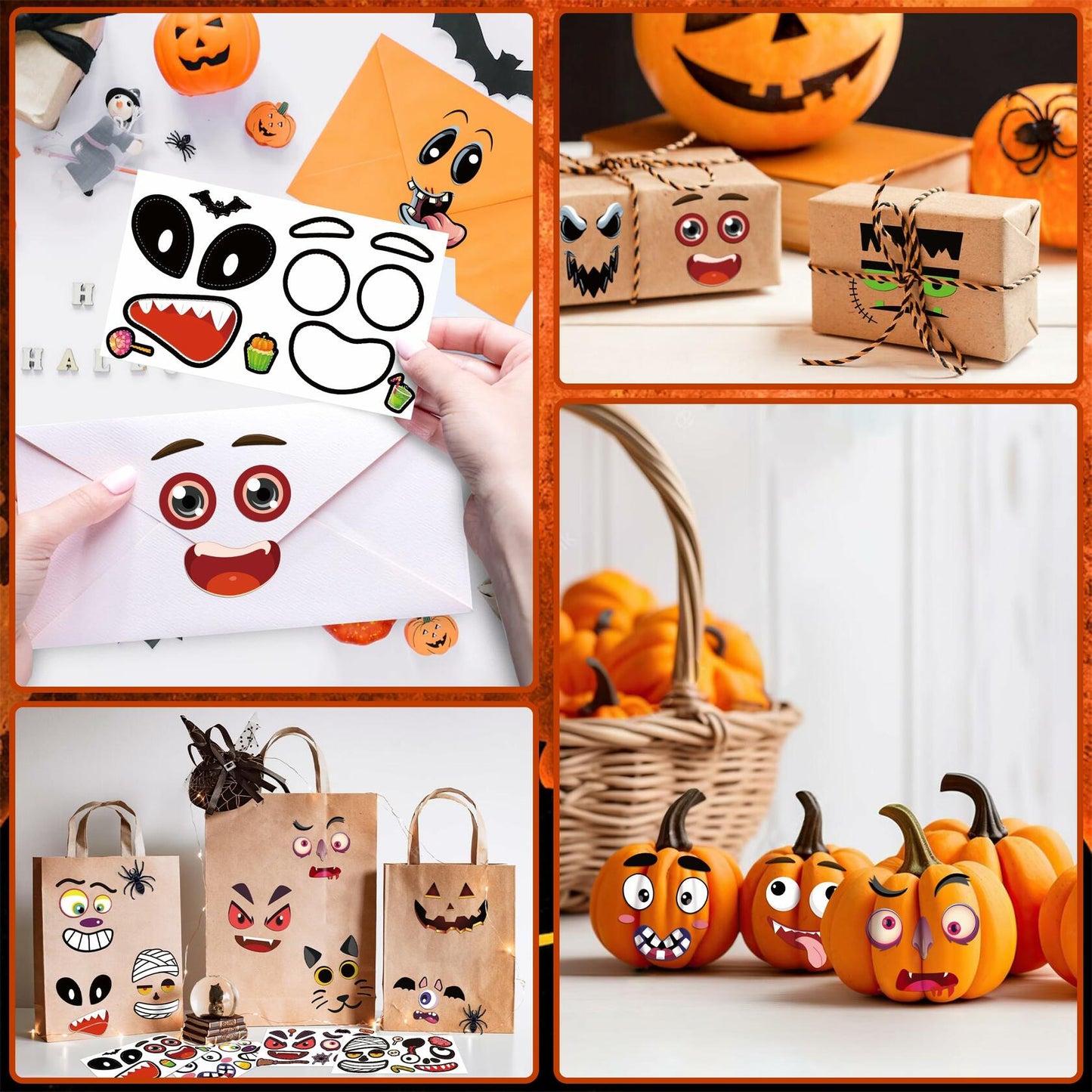 LINAYE Halloween Pumpkin Face Stickers Small Mini 72 PCS Decorating Kit
