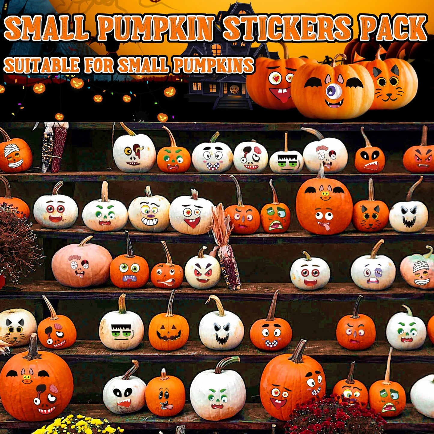 LINAYE Halloween Pumpkin Face Stickers Small Mini 72 PCS Decorating Kit
