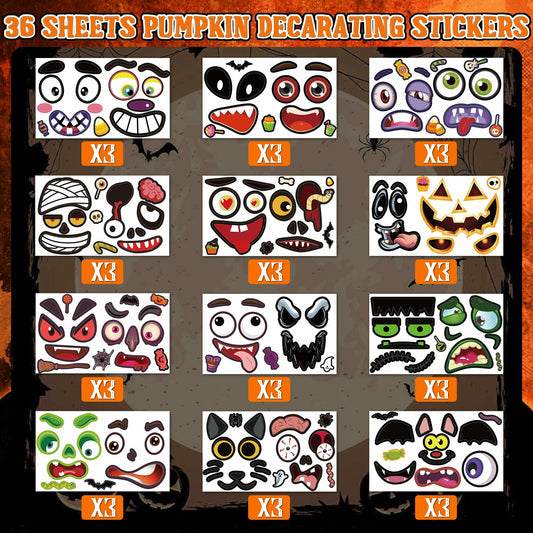 LINAYE Halloween Pumpkin Face Stickers Small Mini 72 PCS Decorating Kit