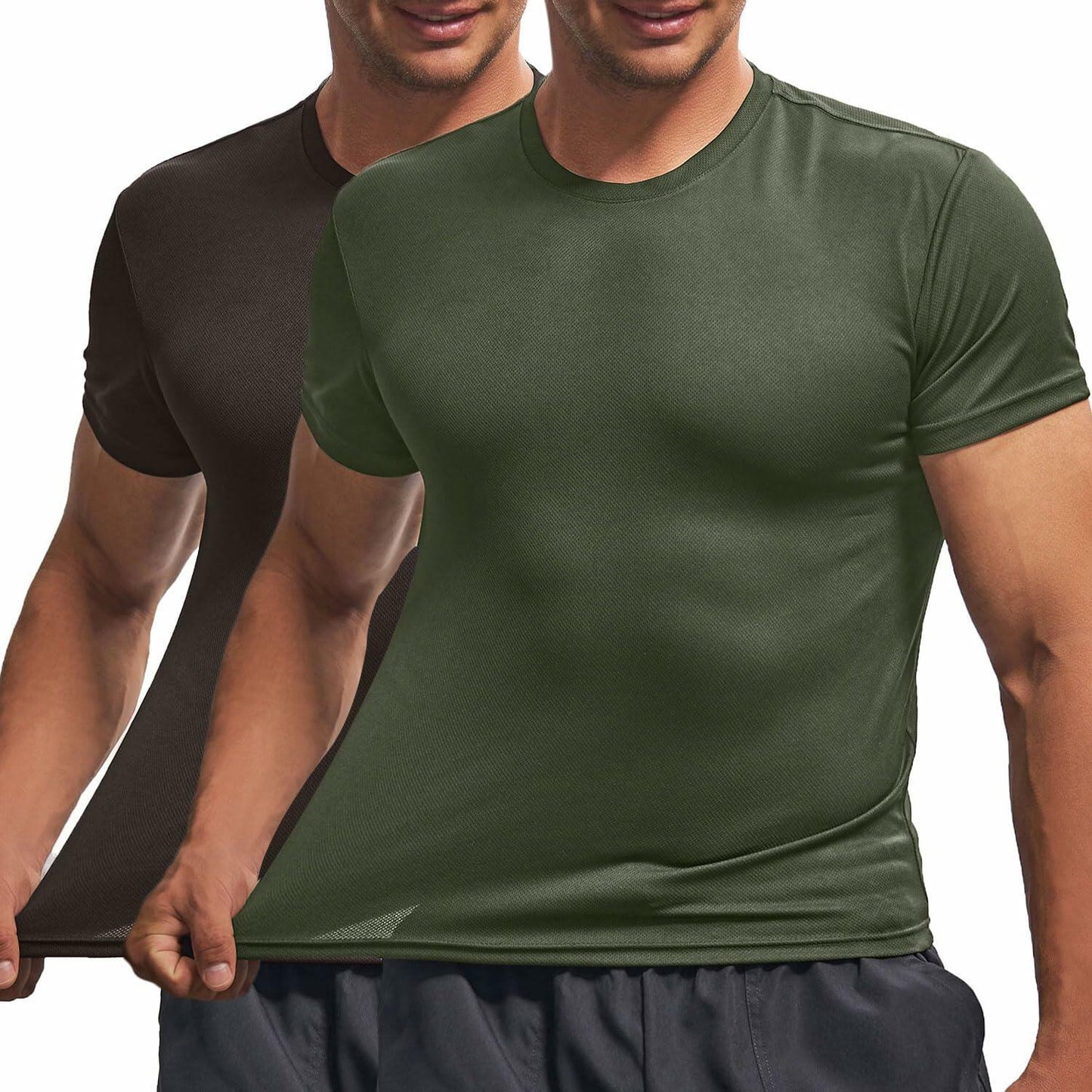 Fastkoala Men's Quick Dry Workout Shirt Short Sleeve ArmyGreen Grey Size M