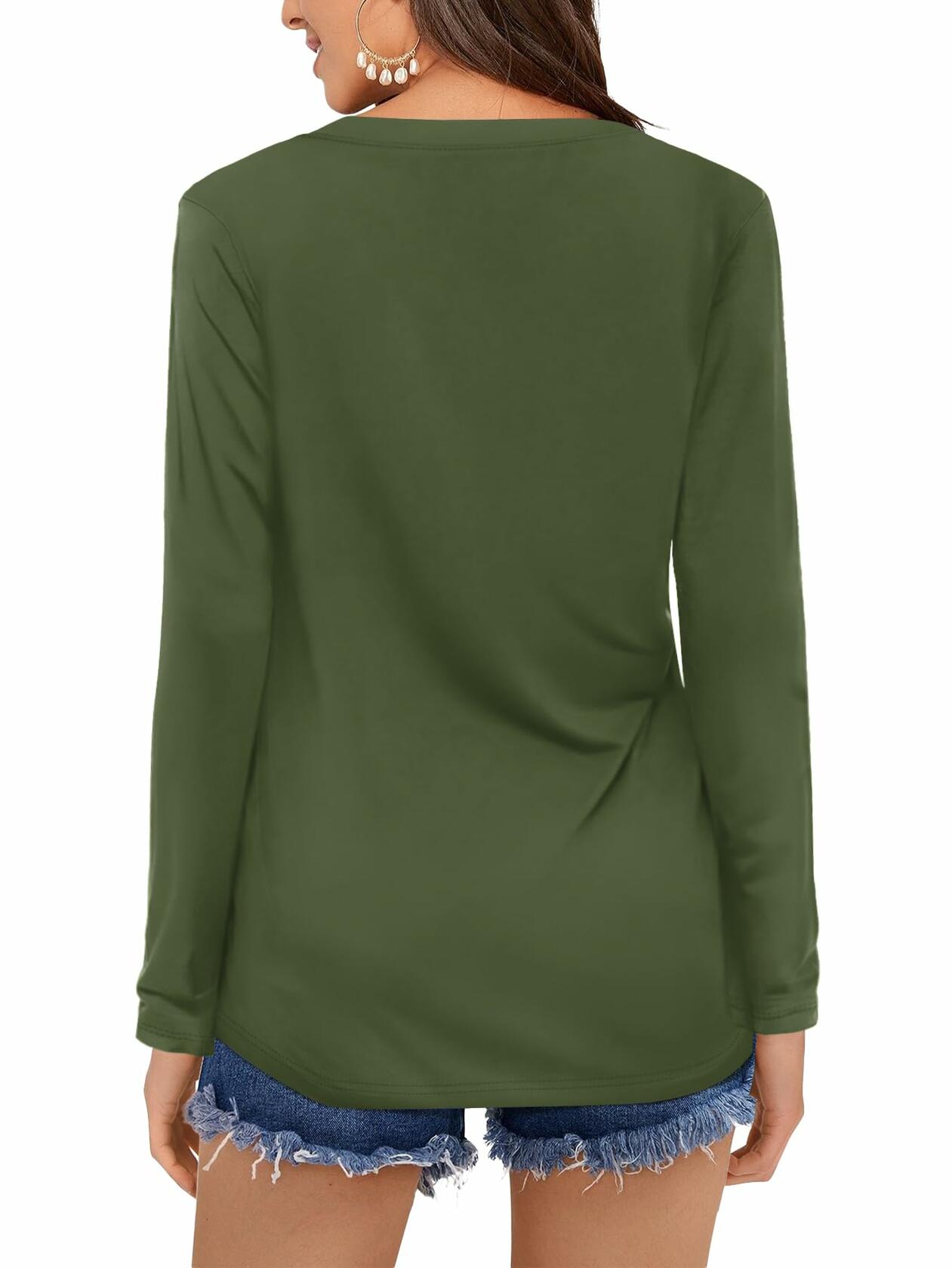 DittyandVibe Womens Long Sleeve V Neck Shirt Olive Green Size L