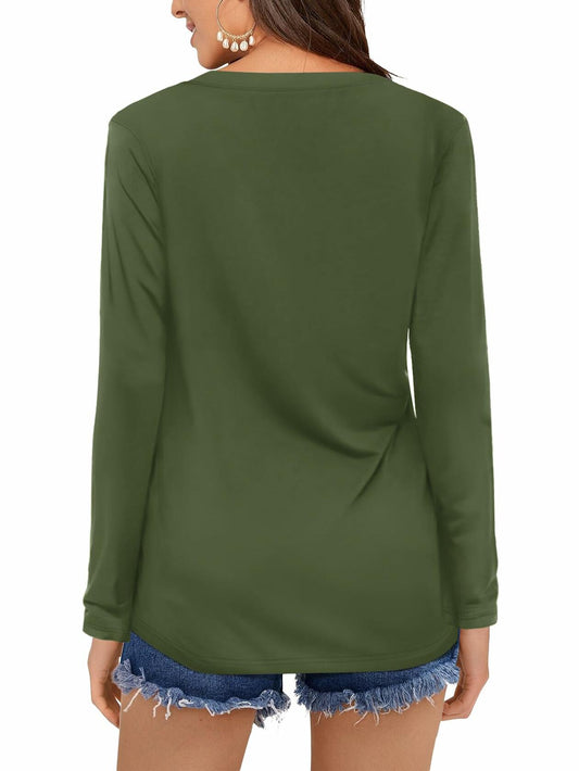 DittyandVibe Womens Long Sleeve V Neck Shirt Olive Green Size L