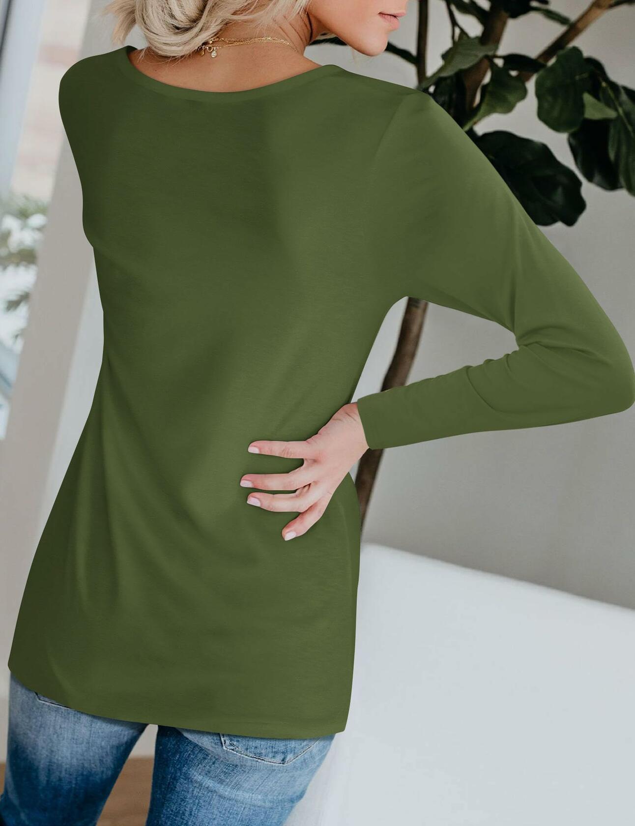 DittyandVibe Womens Long Sleeve V Neck Shirt Olive Green Size L