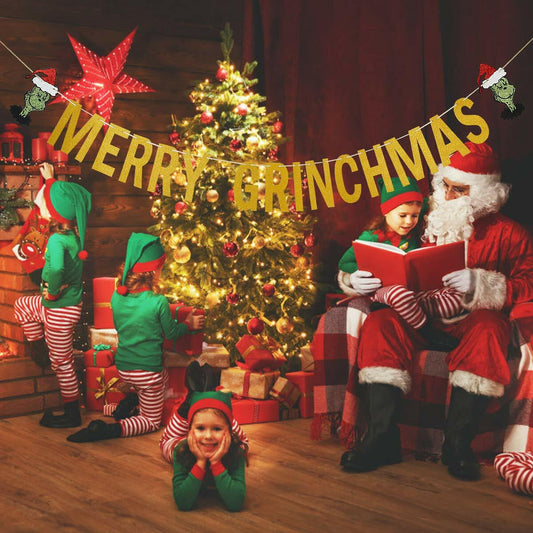Gold Merry Christmas Banner Holiday Decoration Whoville Xmas Banners