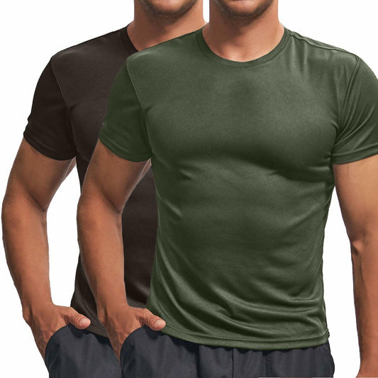 Fastkoala Men's Quick Dry Workout Shirt Short Sleeve ArmyGreen Grey Size M