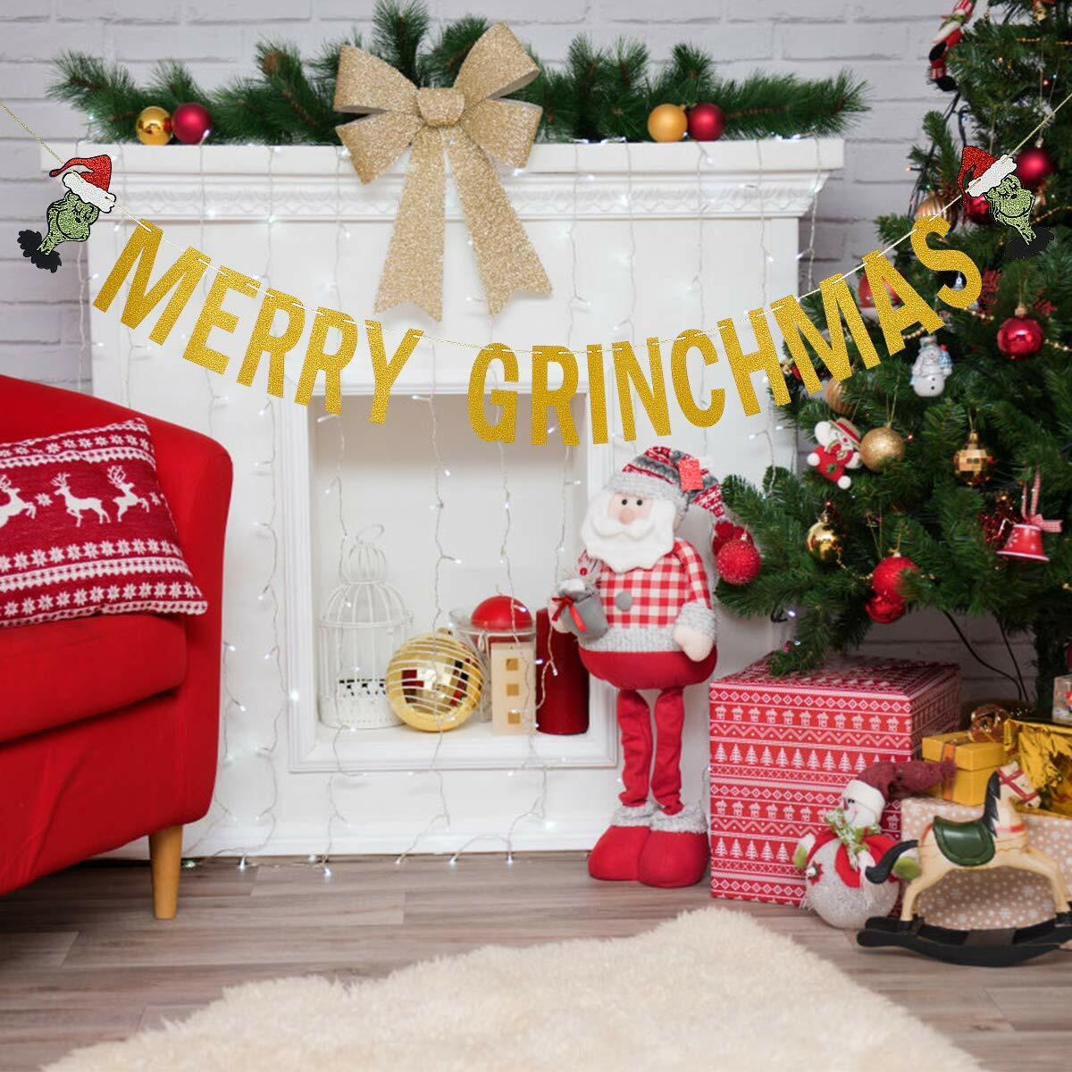 Gold Merry Christmas Banner Holiday Decoration Whoville Xmas Banners