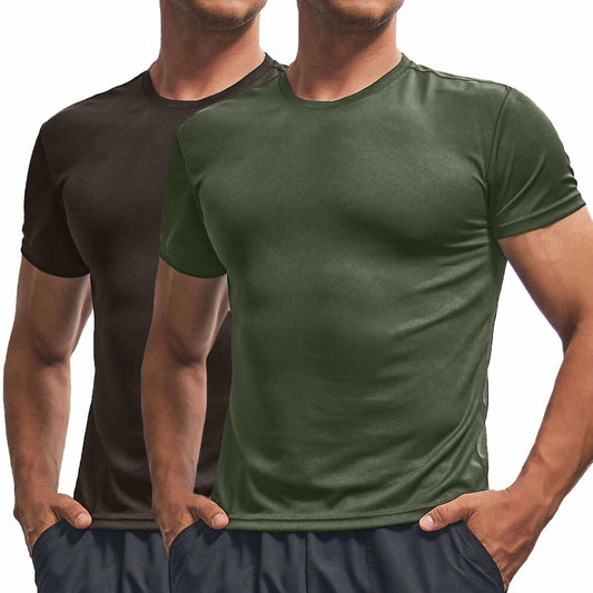 Fastkoala Men's Quick Dry Workout Shirt Short Sleeve ArmyGreen Grey Size M