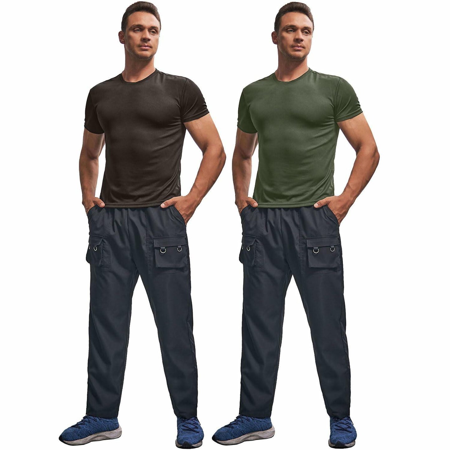 Fastkoala Men's Quick Dry Workout Shirt Short Sleeve ArmyGreen Grey Size M