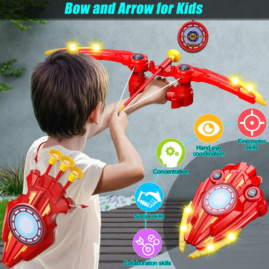 Archery Shield Toy Set LED Light Up Bow Arrow 10 Suction Cup Arrows Target