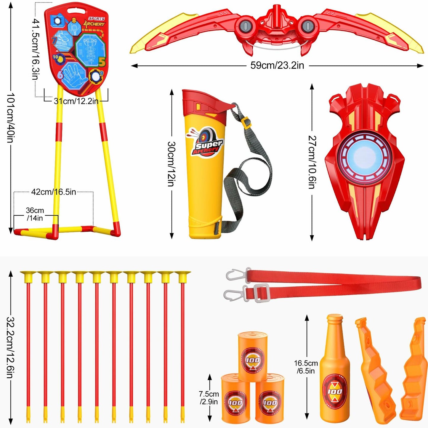 Archery Shield Toy Set LED Light Up Bow Arrow 10 Suction Cup Arrows Target