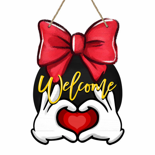 Bolisom Valentine's Day Wood Door Sign Red Love Heart Polka Dot Bow