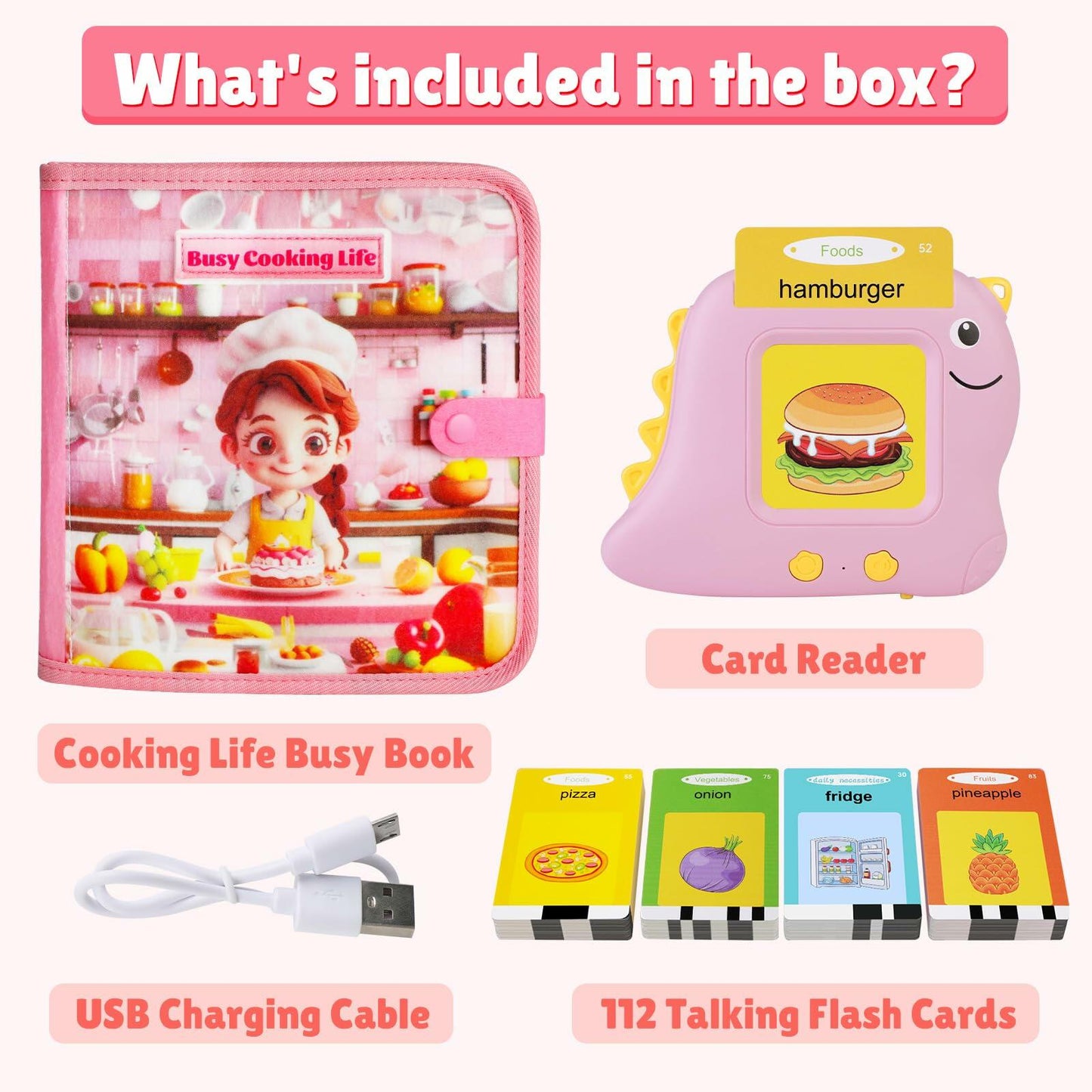 Quanquer Cook Busy Book with Talking Flash Cards 224 Sight Words Toddler Toy