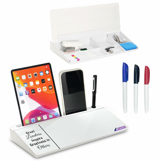 LBWCER Desk Whiteboard with 3 Markers 1 Eraser Organizer White