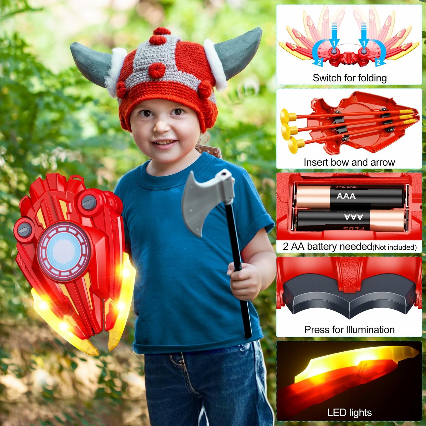 Archery Shield Toy Set LED Light Up Bow Arrow 10 Suction Cup Arrows Target