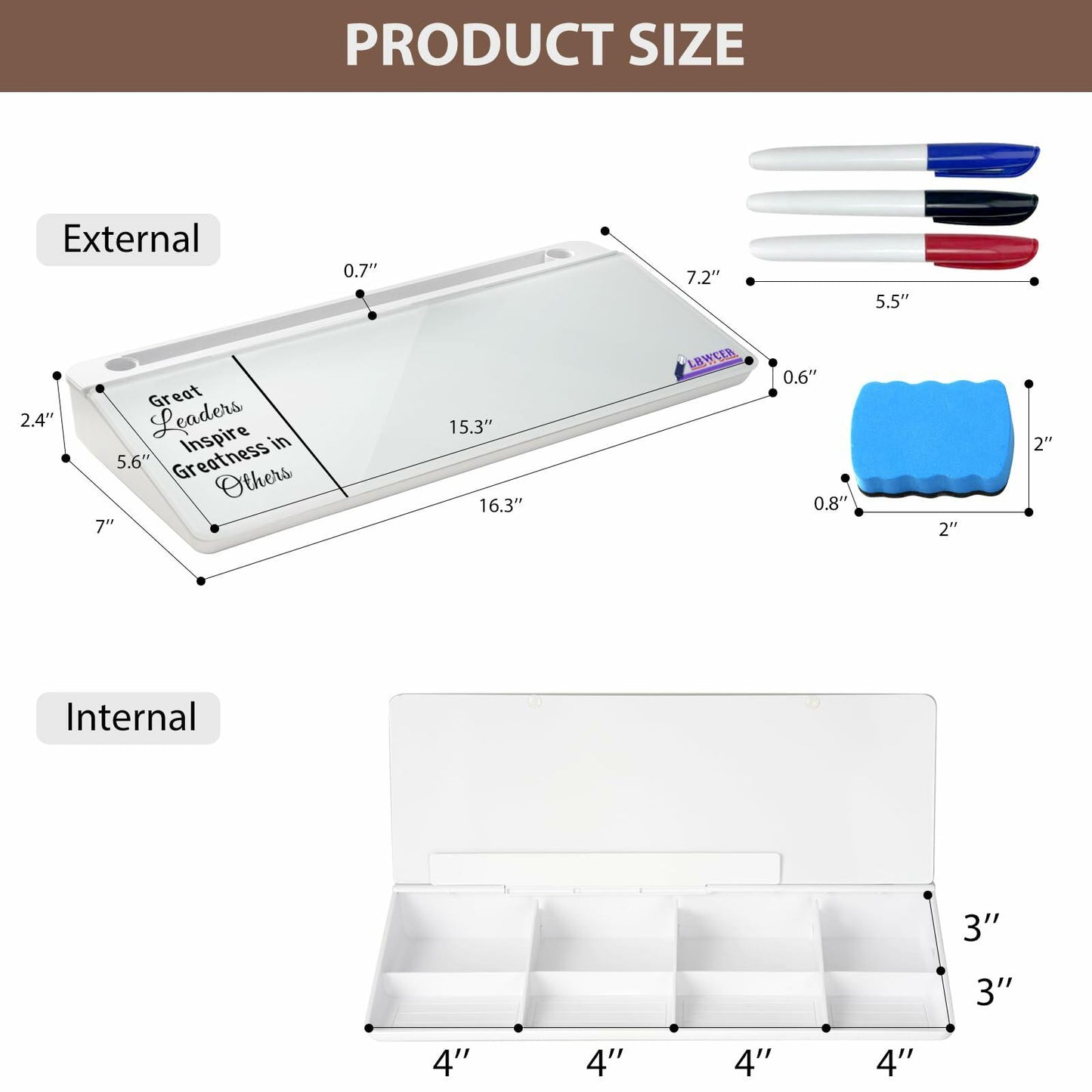 LBWCER Desk Whiteboard with 3 Markers 1 Eraser Organizer White
