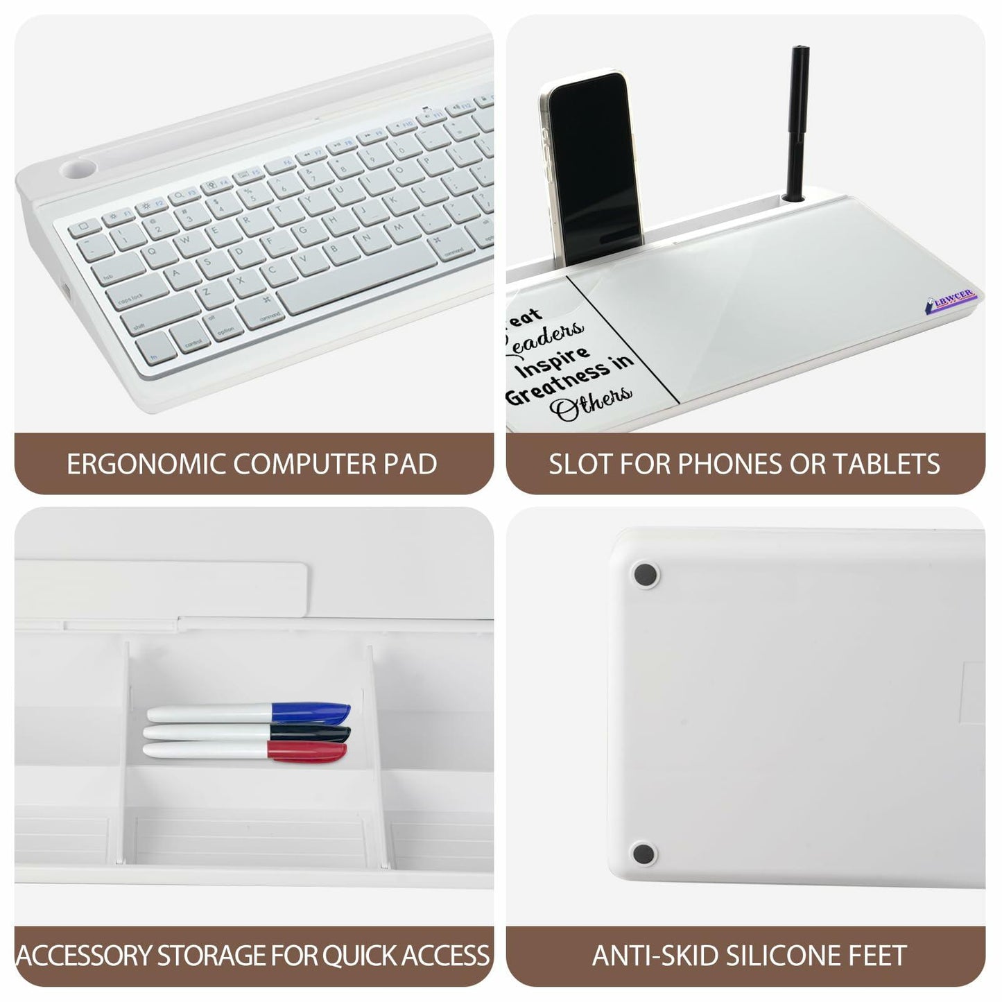 LBWCER Desk Whiteboard with 3 Markers 1 Eraser Organizer White