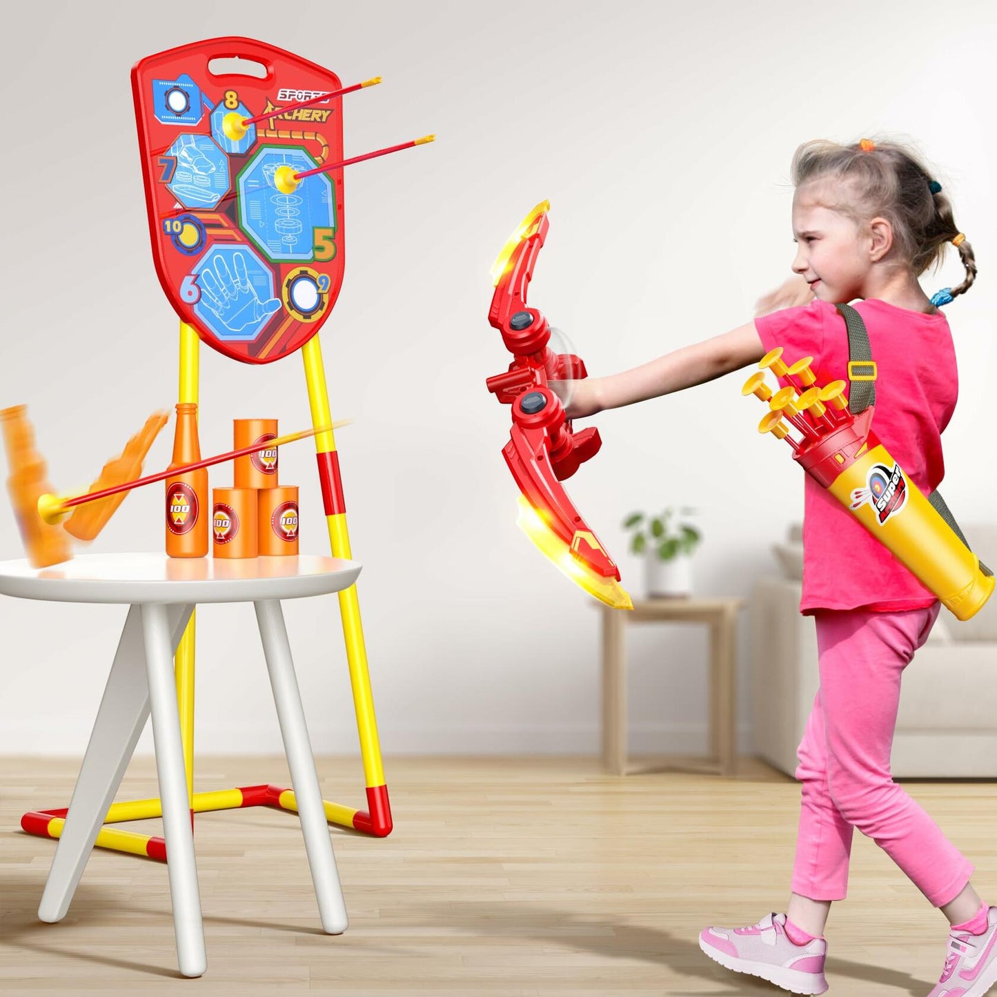 Archery Shield Toy Set LED Light Up Bow Arrow 10 Suction Cup Arrows Target