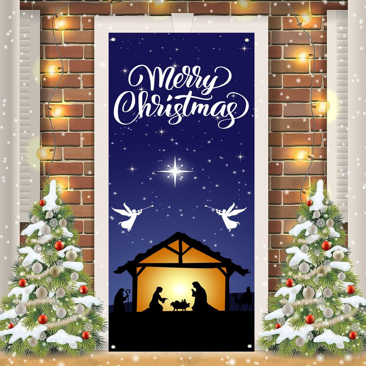 Nezfor Holy Night Nativity Door Cover Banner 71x29.5in Outdoor Christmas