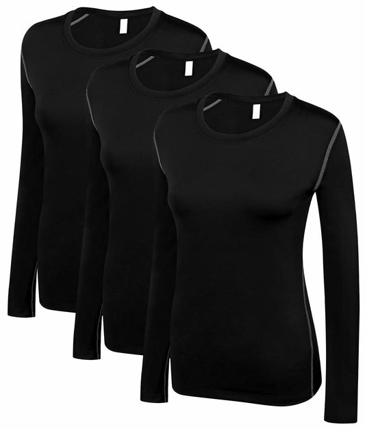 WANAYOU Women's Compression Dry Fit Long Sleeve Shirt 3 Pack Black Size S