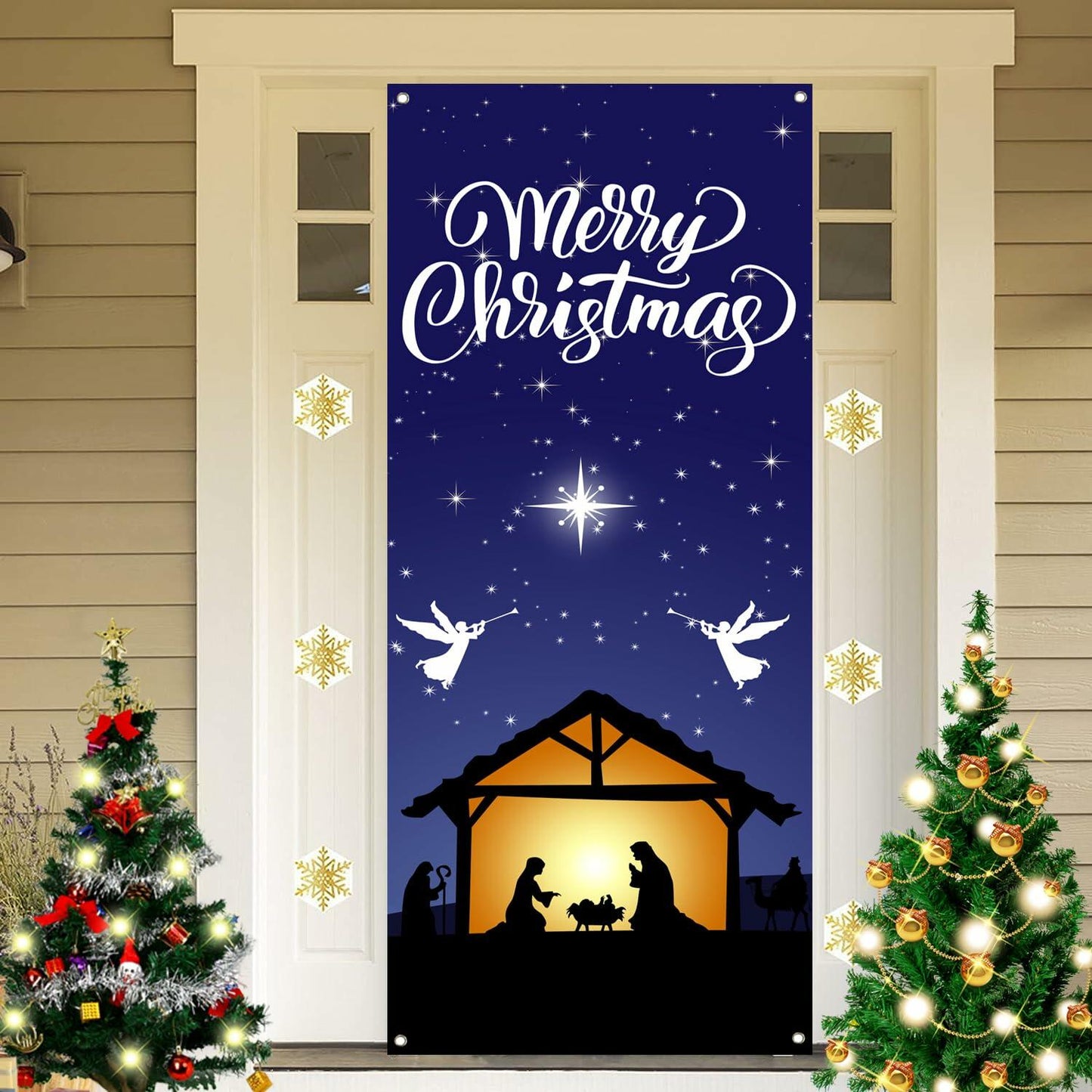 Nezfor Holy Night Nativity Door Cover Banner 71x29.5in Outdoor Christmas